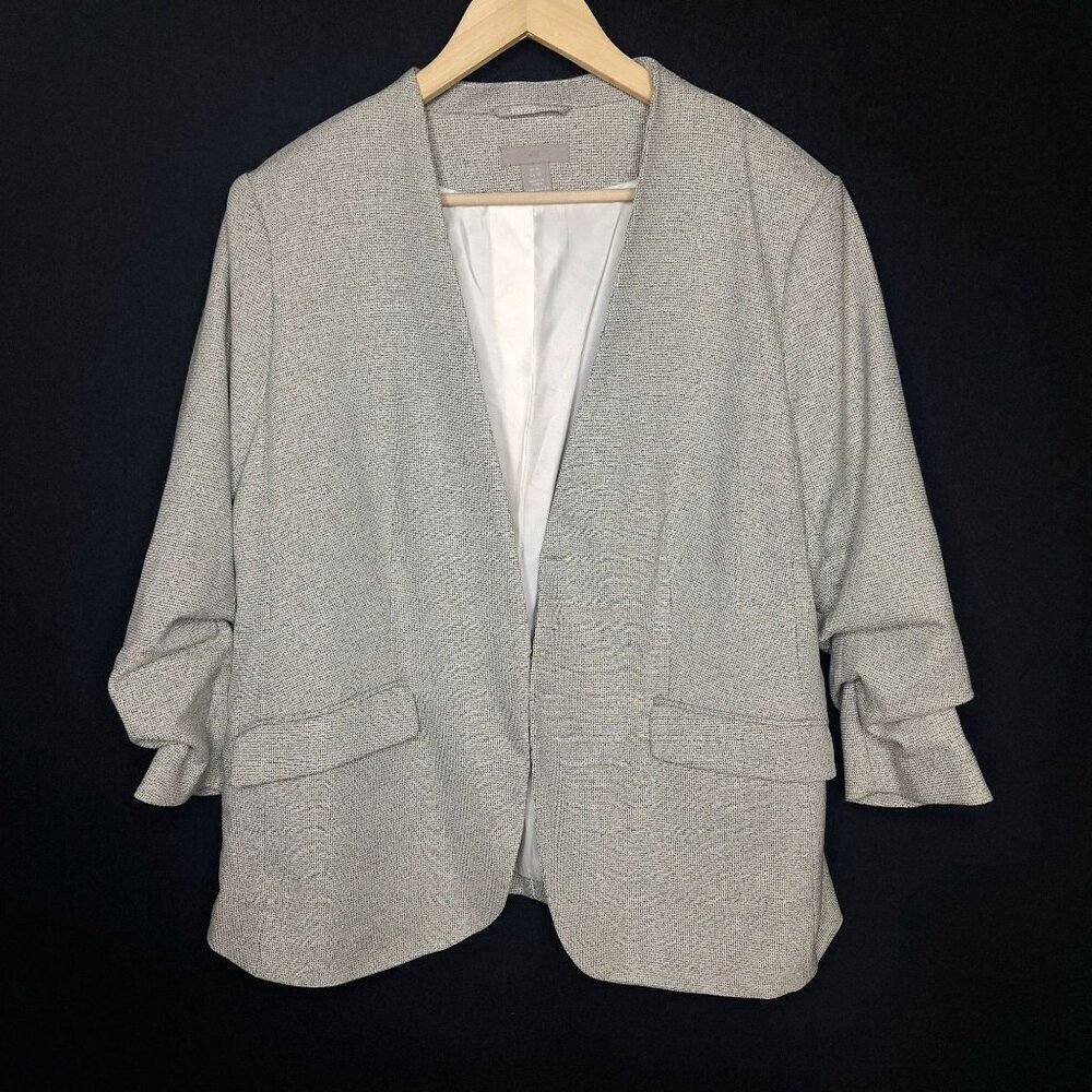 💙 H&M Blazer Lined Ruched Sleeves Size XL Preppy Office Work Formal